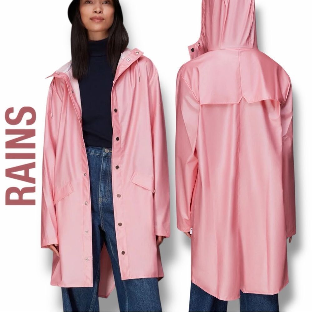 RAINS Unisex Longer Jacket in the Size Medium in Pink Sky Color